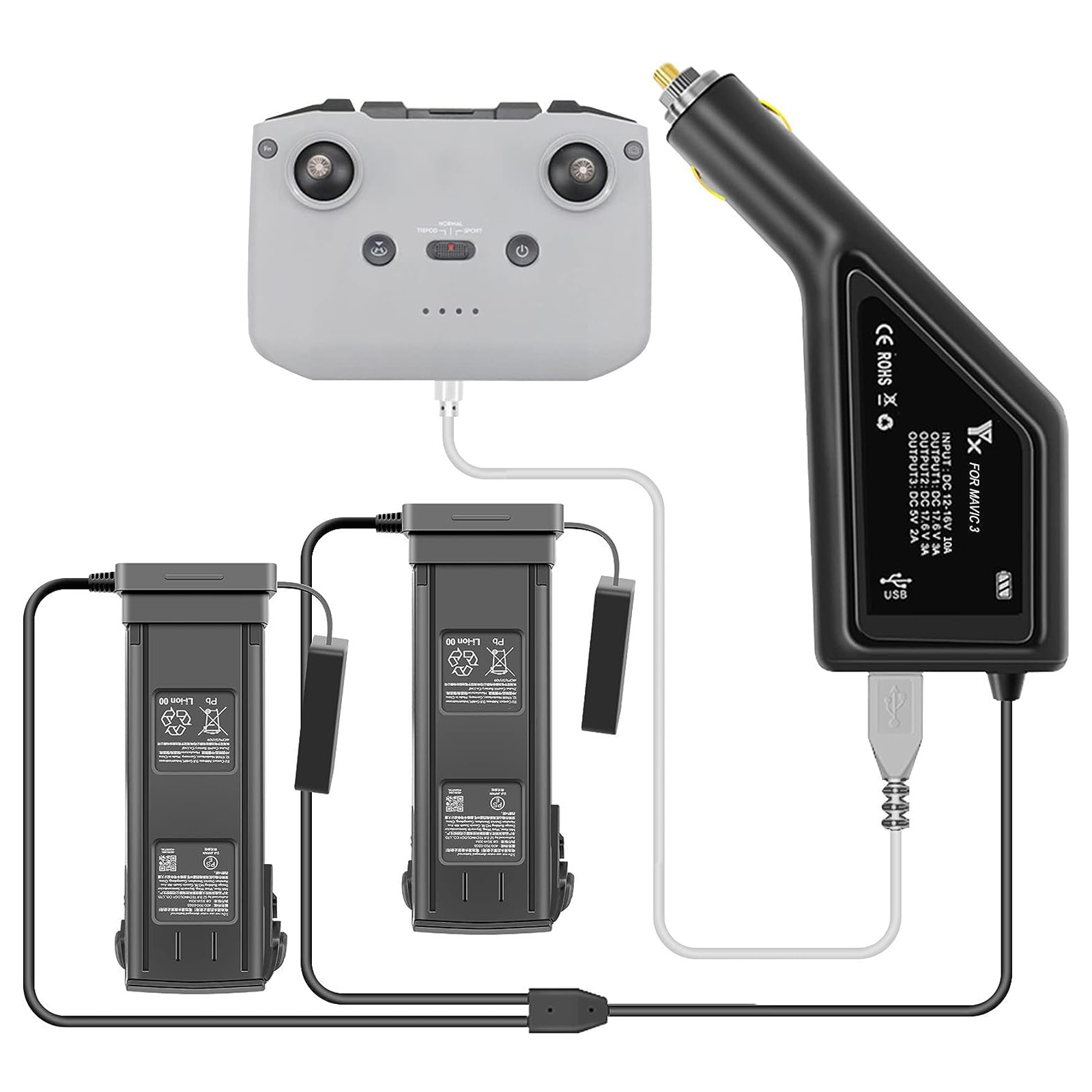 Drone Charging Hub - Автомобильное зарядное устройство 3 в 1